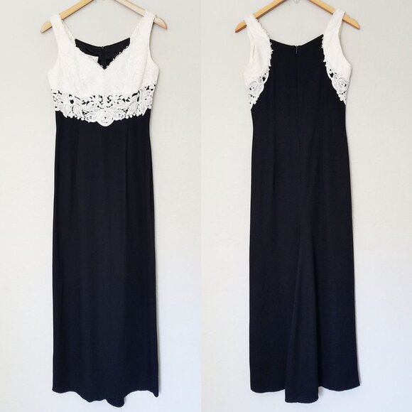 Vintage 1980's Scott McClintock Lace Applique Victorian Cocktail Maxi Dress Prom - Picture 3 of 14